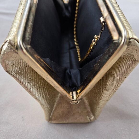 Vintage Gold Clutch Purse with Chain Strap Classic Evening Party - Picture 6 of 8